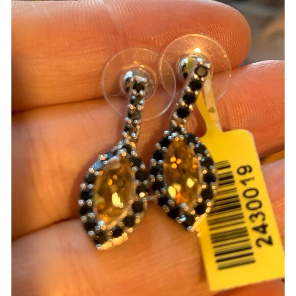 Sterling silver citrine and onyx (or black spinel) earrings NWT - Picture 4 of 9